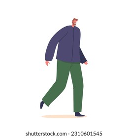 Walking Male Character. Adult Bearded Man Strolling With A Confident Stride, Exuding A Sense Of Purpose, Illustration