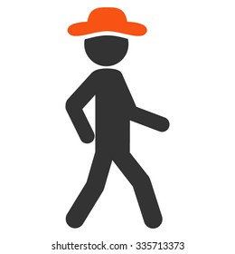 Walking Male vector icon. Style is bicolor flat symbol, orange and gray colors, rounded angles, white background.
