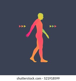 Walking Man. 3D Human Body Model. Design Element. Vector Illustration.