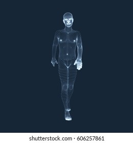 Walking Man. 3D Human Body Model. Geometric Design. Vector Illustration.