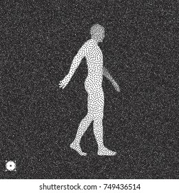 Mann laufen. 3D-Modell des menschlichen Körpers. Schwarz-Weiß-graues Design. Verstopfte Vektorgrafik.