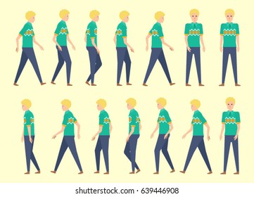 walking man for animation 14 frame sequence. Flat Character cartoon style. vector illustration.