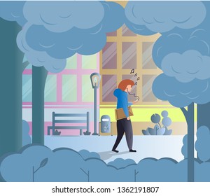 Walking Man with Background City in the park, vector