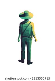 Walking man carries bag back view icon isolated