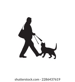 A walking man with cat silhouette illustration.