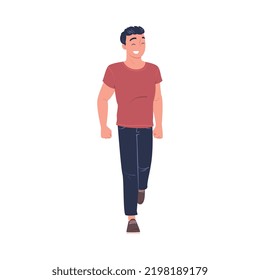 Walking Man Character Strolling in the Street and Smiling Vector Illustration