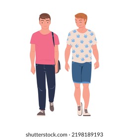 Walking Man Character Strolling in the Street and Smiling Vector Illustration