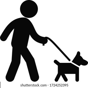 Walking Man With A Dog Vector Icon