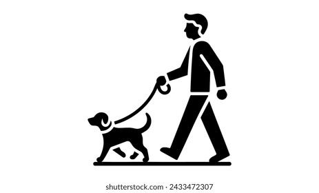 Walking man with a dog vector icon on white background