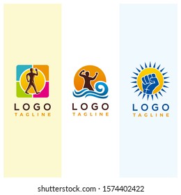walking man, fit person, fist hand,  logo, vector, template