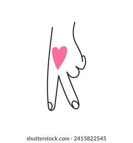 Walking man hand gesture illustration. Vector finger pose with heart shape. Support, care, love, hope sign. Charity, donation symbol. Line art.