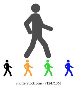 Walking Man icon. Vector illustration style is a flat iconic walking man symbol with black, gray, green, blue, yellow color versions. Designed for web and software interfaces.