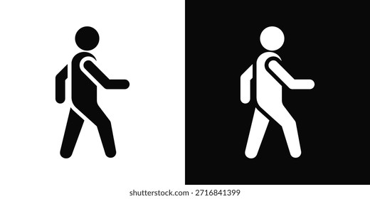 Walking Man Icon White And Black Background Style