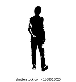 Walking man, isolated vector silhouette. Abstract ink drawing. Adult man, front view