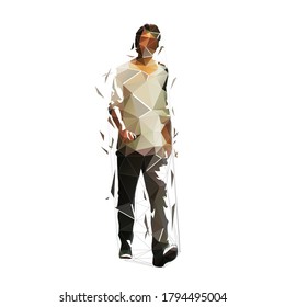 Walking man, low polygonal isolated vector illustration. Abstract geometric drawing. Adult man, front view