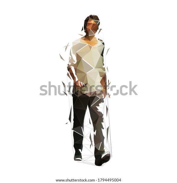 歩く人 低ポリゴンの分離型ベクターイラスト 抽象的な幾何図 大人の男性 正面図 のベクター画像素材 ロイヤリティフリー