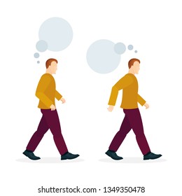 Walking man. Walking male in casual dress vector illustration. Part of set.