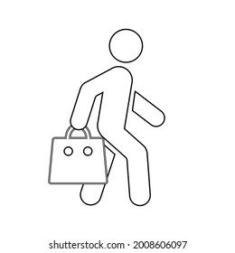 Walking man with shopping bag icon People in motion active lifestyle sign