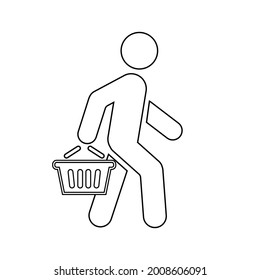 Walking man with shopping basket icon People in motion active lifestyle sign