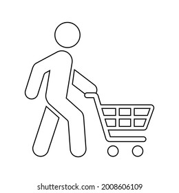 Walking man with shopping cart icon People in motion active lifestyle sign
