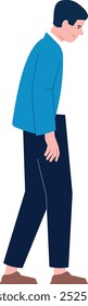 Walking man side view. Smiling color character