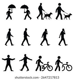 Walking Man Silhouette Black Vector Figure on Transparent Background