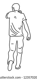 Walking man silhouette, black and white sketch.
