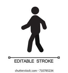 Walking man silhouette icon. Exit sign. Active rest. Isolated vector illustration. Strolling. Editable stroke