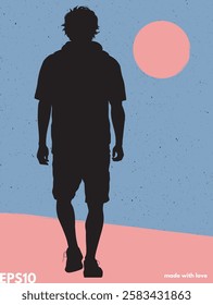 Walking man silhouette. Vector abstract graphic textured background