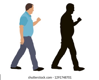 Walking man and silhouette, vector illustration, isolated on white background.