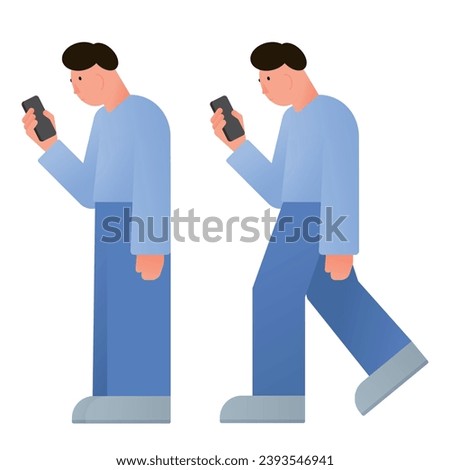 walking man turtle neck smartphone illustration