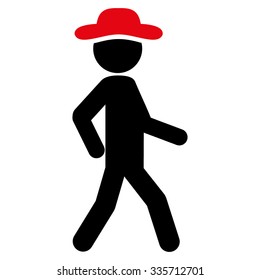 Walking Man vector icon. Style is bicolor flat symbol, intensive red and black colors, rounded angles, white background.