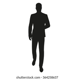 Walking Man Vector Silhouette. Businessman In Suit