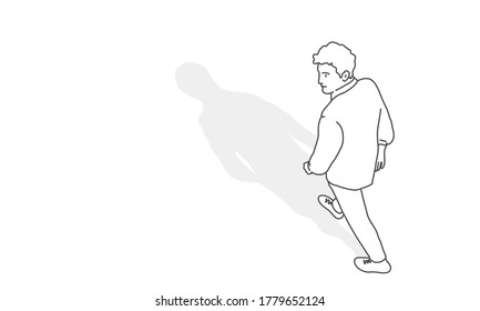 Caminando. Vista desde arriba. Ilustración vectorial de dibujo de línea.