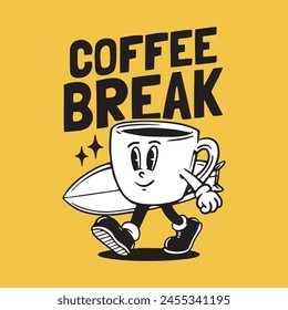 walking mascot coffee cup illustration