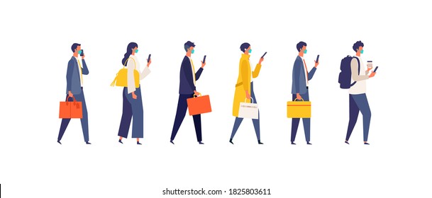 Walking masked businessman character design in different poses. Vector illustration in flat style.