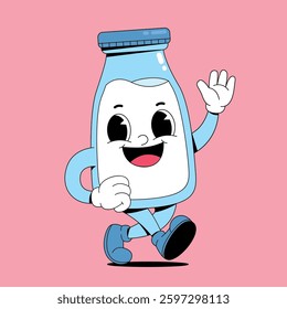Walking Milk bottle retro cartoon