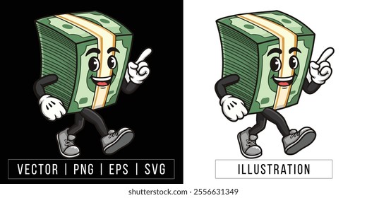 Walking Money Cartoon Character - Fun Cash Illustration for Financial Themes