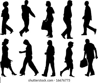 Walking Moving People Vector Silhouette Stock Vector (Royalty Free ...