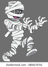 Walking mummy in cartoon style. Scary Halloween character.