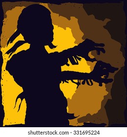 Walking mummy silhouette ready to scare in town!