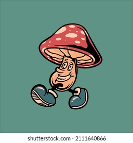 walking mushroom cartoon vector design