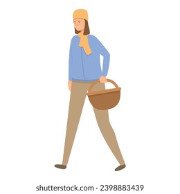 Walking mushroom picker icon cartoon vector. Season forest food. Art smile funny fall