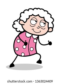 Walking - Old Cartoon Granny Vector Illustration