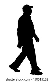 Walking Old Man Body Silhouette Vector