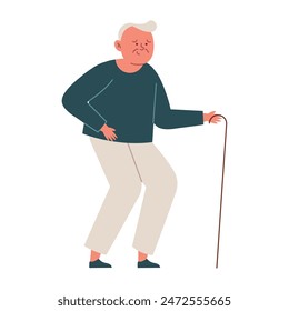 walking old man with cane cartoon
