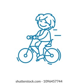 Walking on the bike linear icon concept. Walking on the bike line vector sign, symbol, illustration.