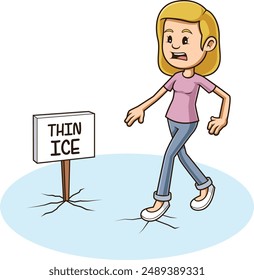 Walking on thin ice popular saying vector illustration