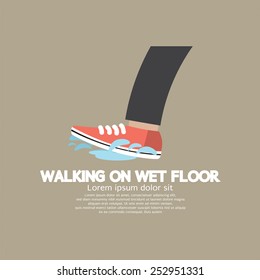 Walking On Wet Floor Vector Illustration