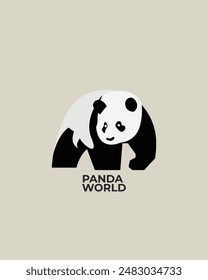 Walking Panda Logo Minimalist Black And White